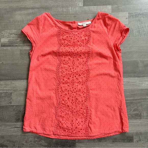 Ann Taylor Loft Eyelet Swiss Dot Short Sleeve Top Blouse XS - Picture 1 of 6
